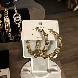 Gold Bamboo Hoop Earrings